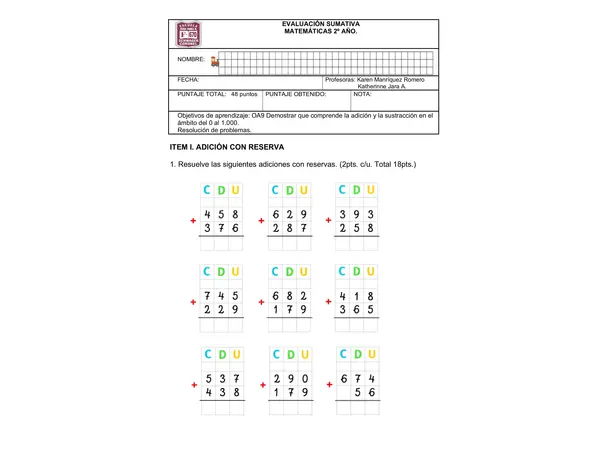 Ev. matemática 2º hasta el 900