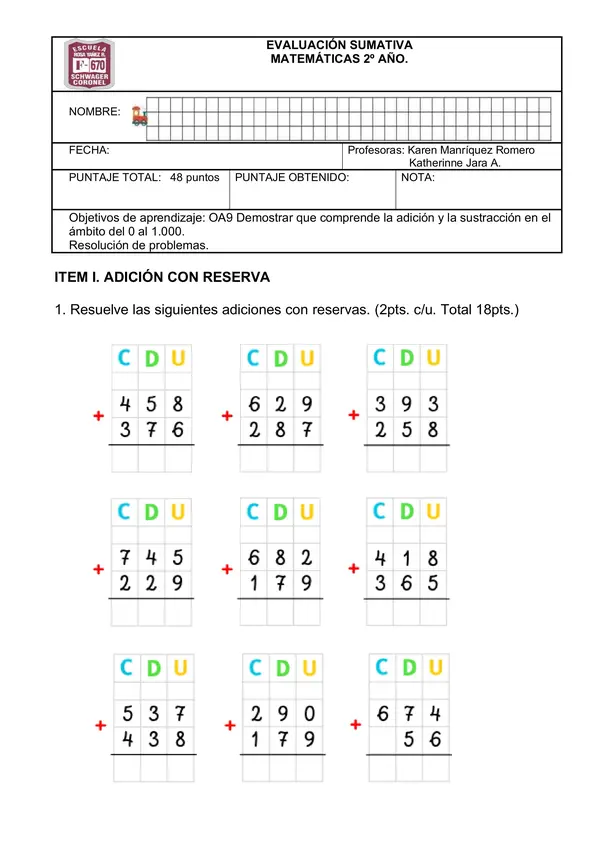 Ev. matemática 2º hasta el 900