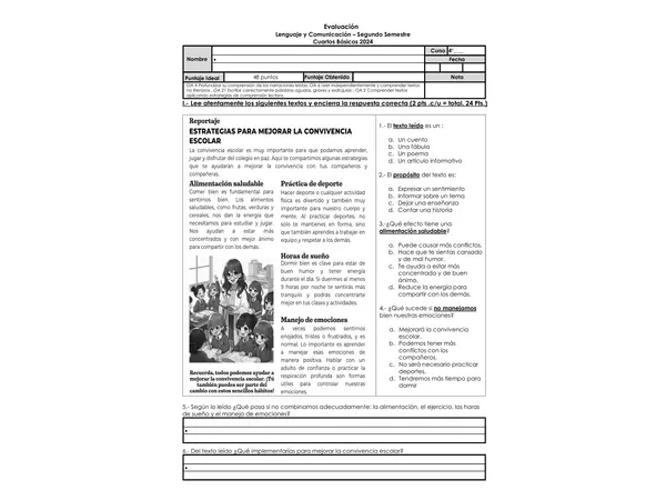 evaluación lenguaje artículo informativo , cata y acentuación