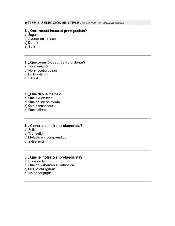 Prueba del libro "Papelucho" (Marcela Paz)
