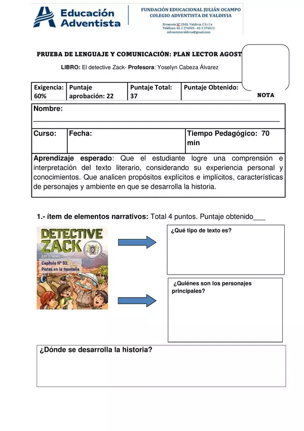 Evaluación del detective zack profe.social