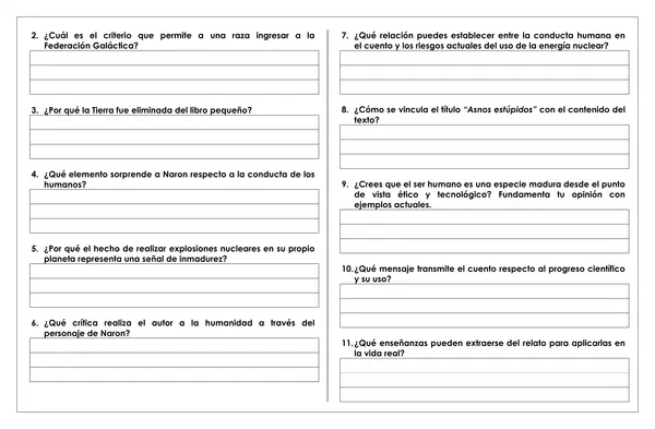 Guía de trabajo - relato de ciencia ficción "Asnos estúpidos"