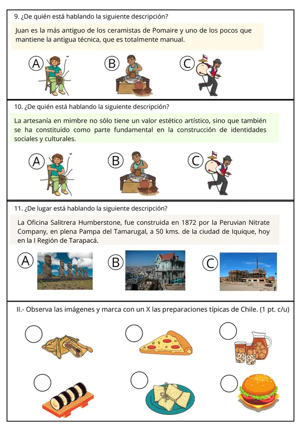 Evaluación de Historia y Geografía: Patrimonio Cultural y Natural de Chile