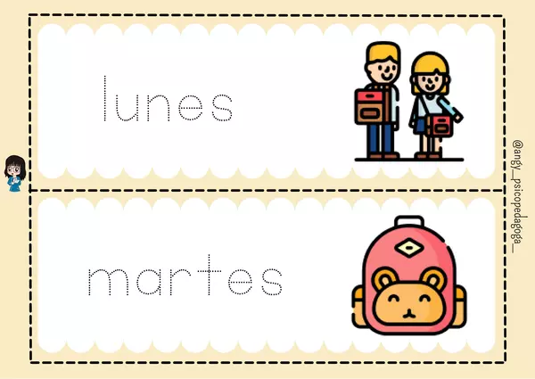 "Tarjetas de Grafomotricidad días de la semana y meses del año"