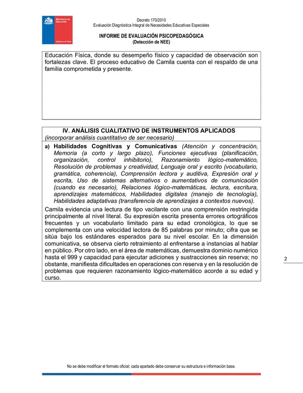 Informe Psicopedagógico 2026 PIE WORD Prellenado- Ejemplo