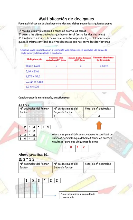 multiplicación de decimales 