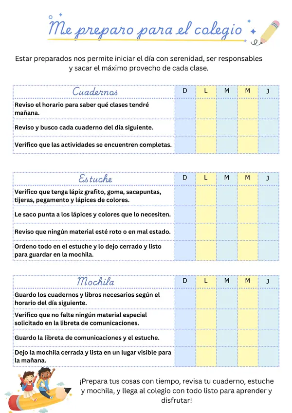 Me preparo para el colegio Chesklist 