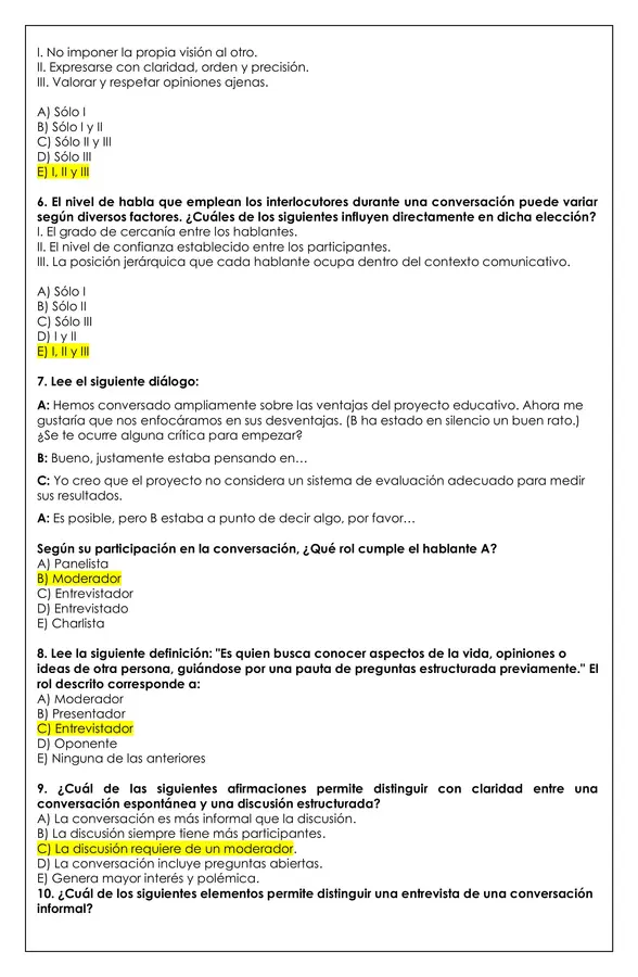 Prueba - Discurso dialógico (Lengua y literatura) 