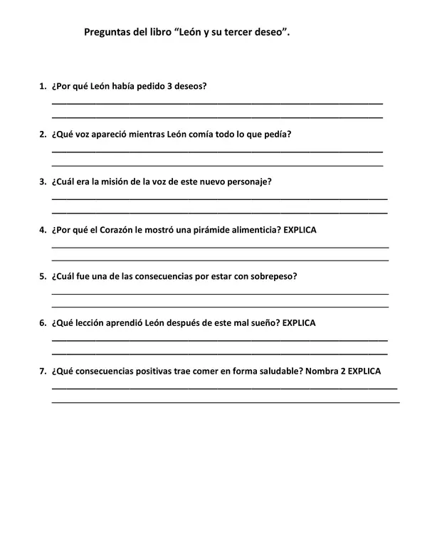Preguntas del libro "León y su tercer deseo".