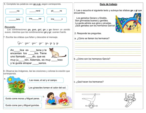 Guía 1° básico letra "G: ga, gue, gui, go, gu/ ge- gi"