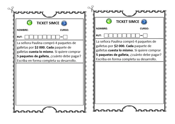 6º Ticket de entrada o salida, SIMCE matemáticas 4º básico