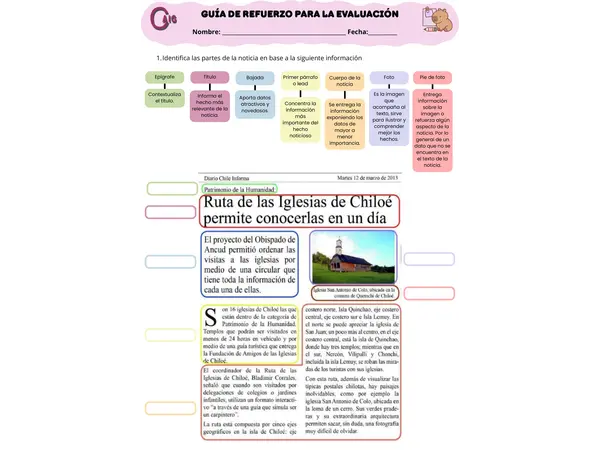 PARTES DE LA NOTICIA, COMBINACIONES LETRA G, COMPRENSIÓN DE LECTURA.