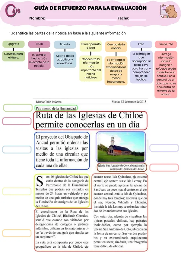 PARTES DE LA NOTICIA, COMBINACINES LETRA G, COMPRENSIÓN DE LECTURA.