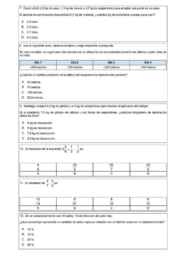 Ensayo SIMCE de matemática 8vo Chile