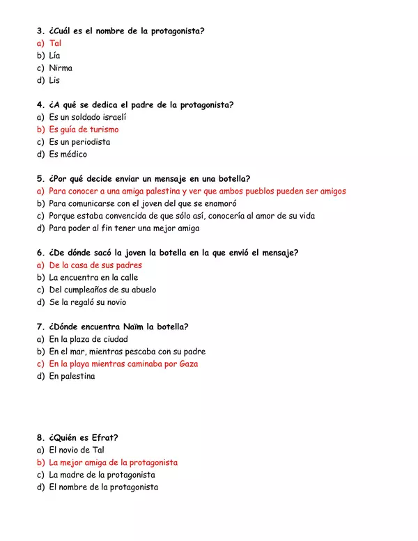 Control de lectura "Una botella en el mar de Gaza"