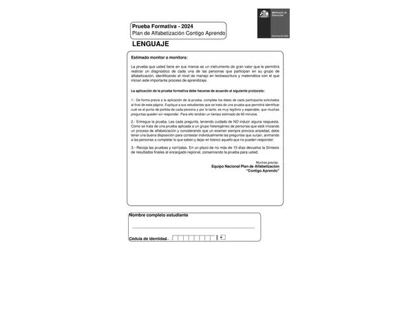 Prueba alfabetización 1° a 4° básico