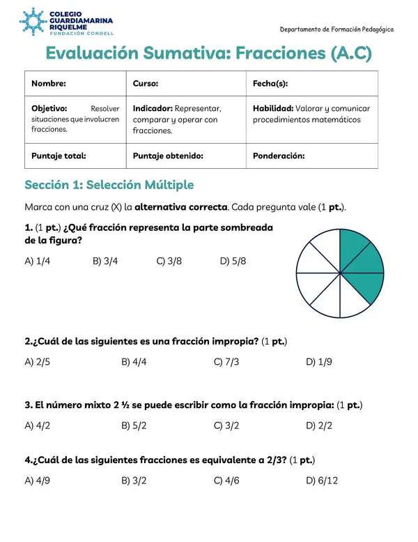 EVALUACIÓN SUMATIVA FRACCIONES (A.C)