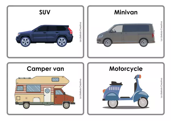 Flash cards Means of transport Vehicles Color Cars