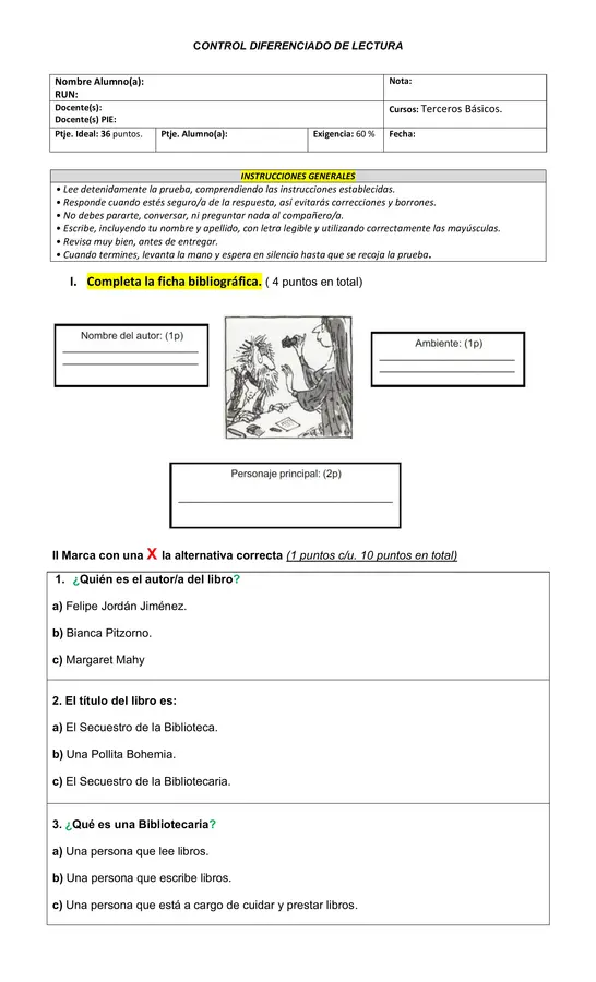 Evaluación de plan lector diferenciado secuestro de la bibliotecaria.