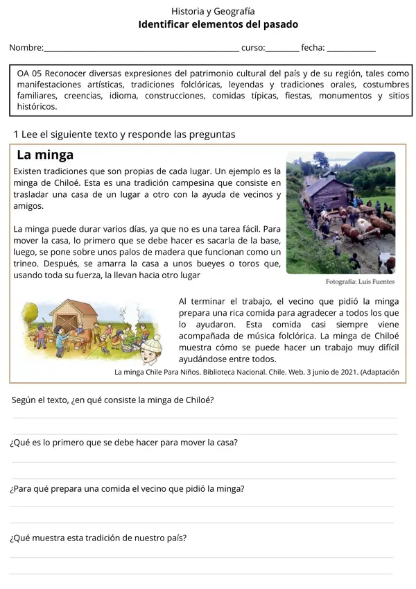  Ficha de Historia y Geografía: Patrimonio - Familiar, Cultural y Natural