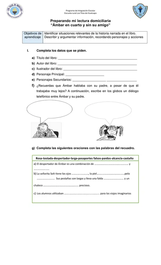 Guía de comprensión lectora. Lectura domiciliaria 