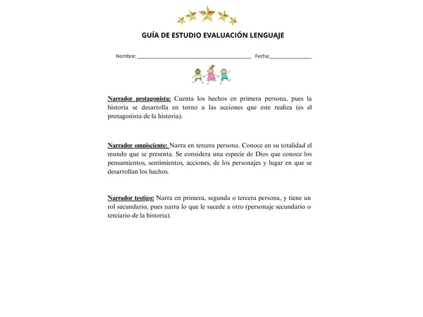 Guía Tipos de Narradores y Vocabulario