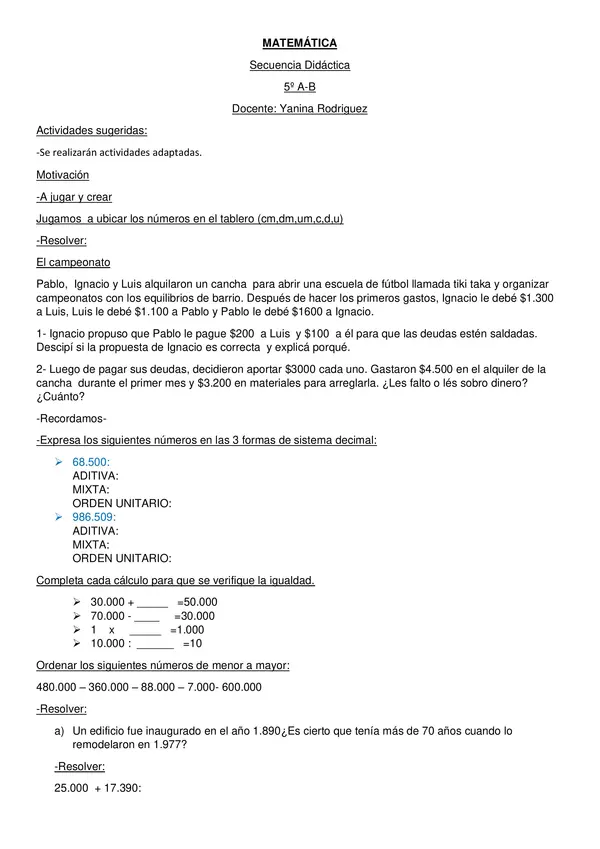 secuencia didáctica de matemática y ciencias naturales 