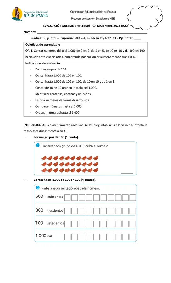 Evaluación matemática 