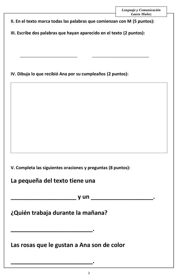 Evaluación de lenguaje comprensión lectora