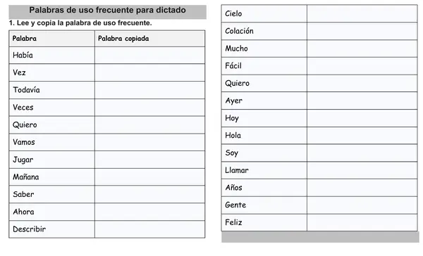 Palabras de uso frecuente