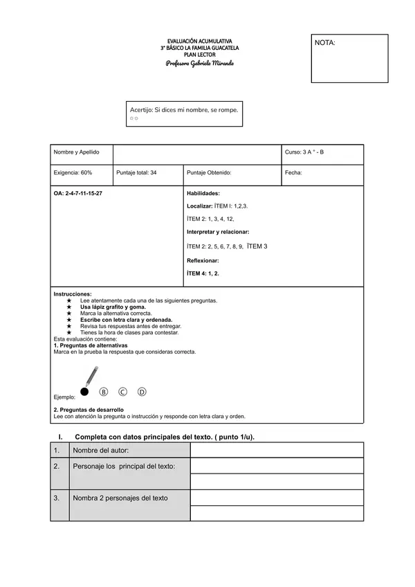 EVALUACIÓN PLAN LECTOR FAMILIA GUACATELA