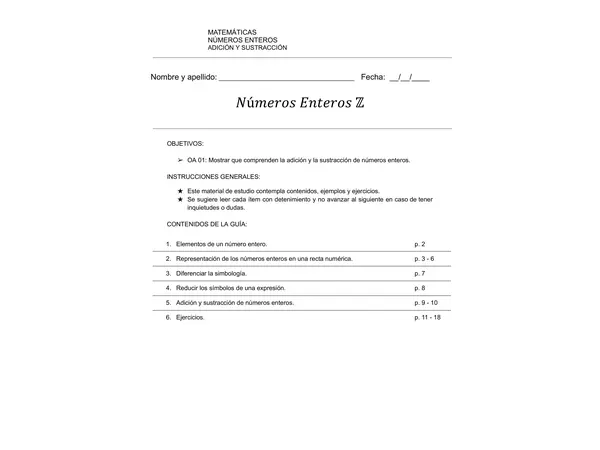 Adición y sustracción de números enteros