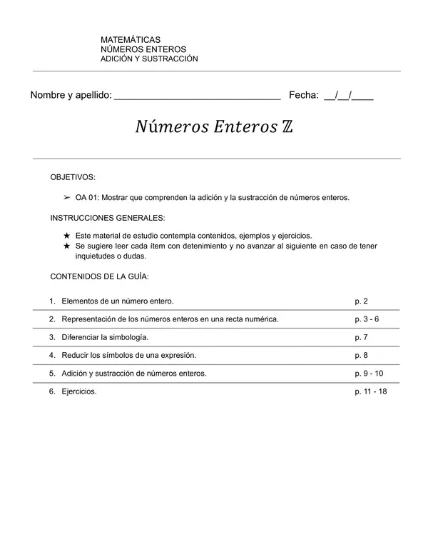 Adición y sustracción de números enteros