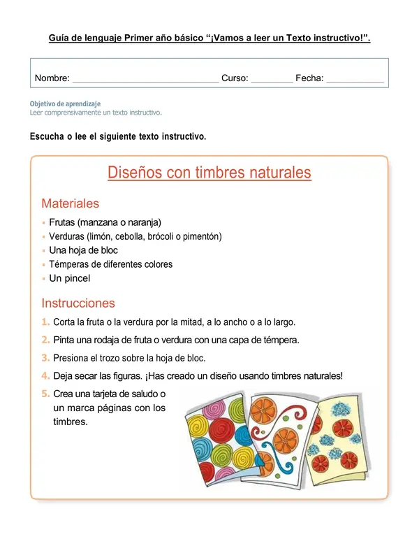 Guía de lenguaje 1°-2°año básico "Comprendamos un texto instructivo"