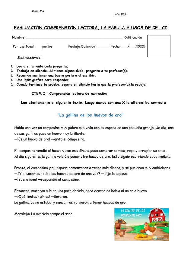 Evaluación de Fabulas y combinación ce- ci