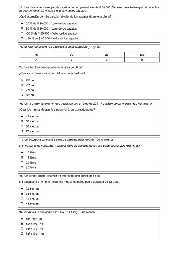 Ensayo SIMCE de matemática 8vo Chile