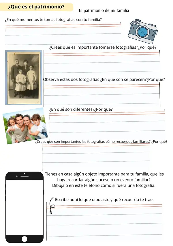  Ficha de Historia y Geografía: Patrimonio - Familiar, Cultural y Natural