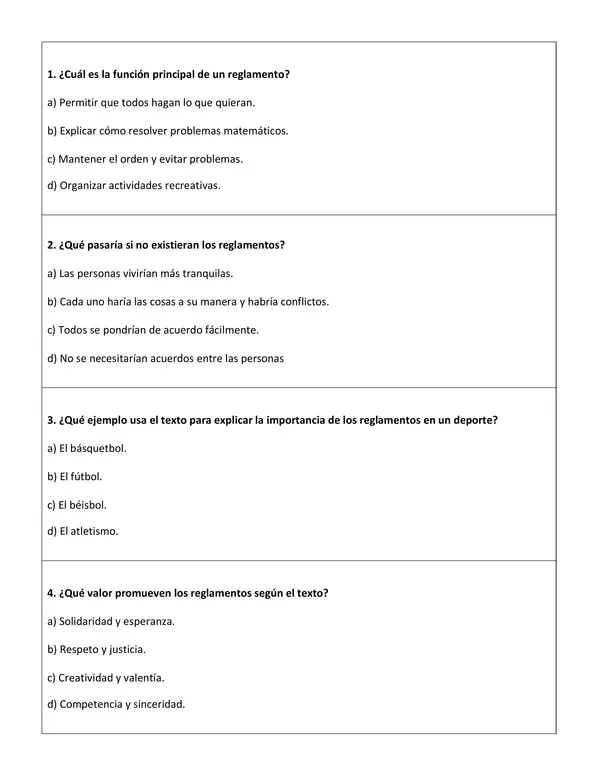 Comprensión lectora: Artículo Informativo - Los reglamentos sí importan