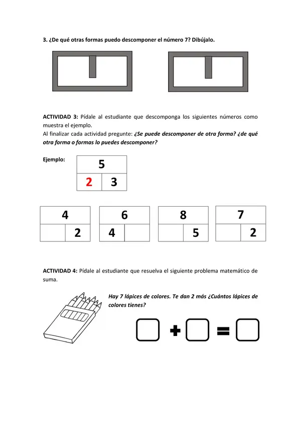 Guía de matemática: descomposición, adición y sustracción