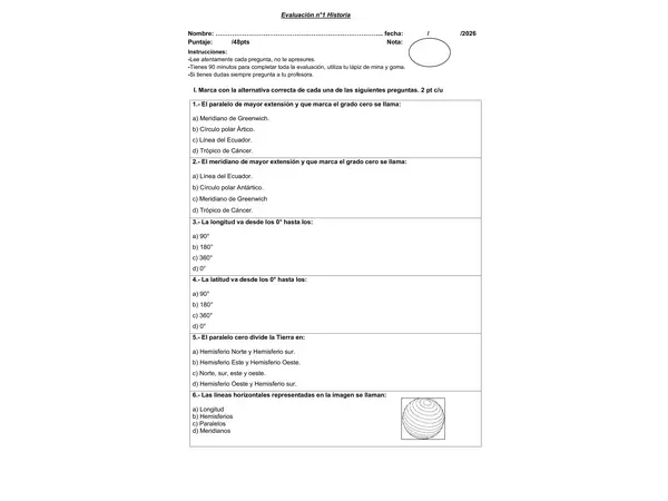 Evaluación paralelos meridianos latitud longitud