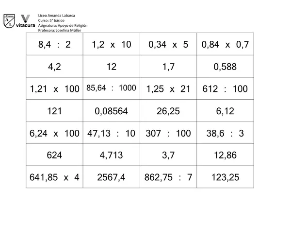 Memorice multiplicaciones y divisiones con decimales