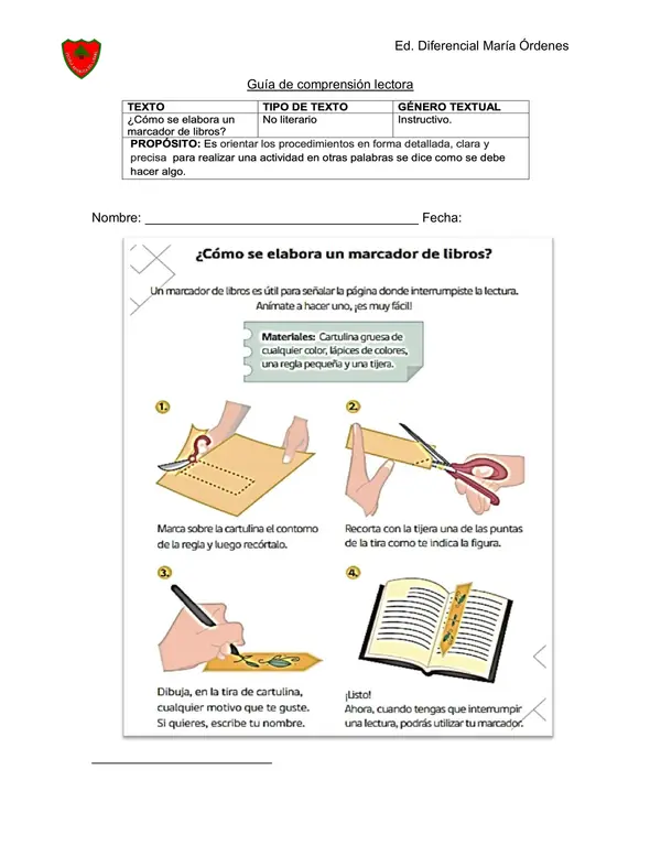 Guía de comprensión lectora de un texto instructivo 