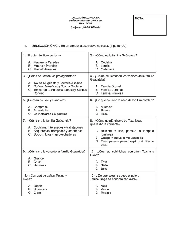 EVALUACIÓN PLAN LECTOR FAMILIA GUACATELA