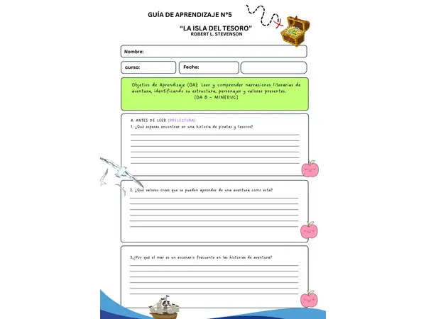 " Comprensión Lectora:  GUÍA  N°5  LA ISLA DEL TESORO + Método R.I.C.E. (OA 8)"