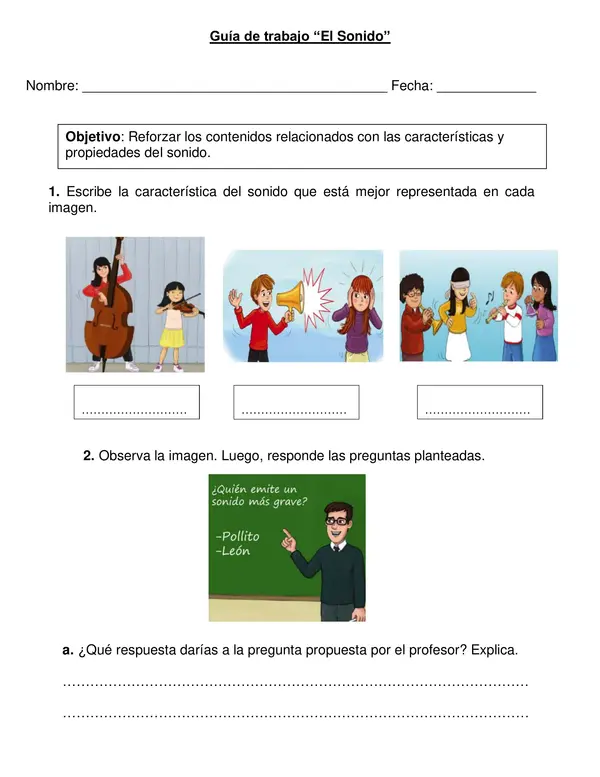 Guía de ciencias "El sonido" Tercer año.