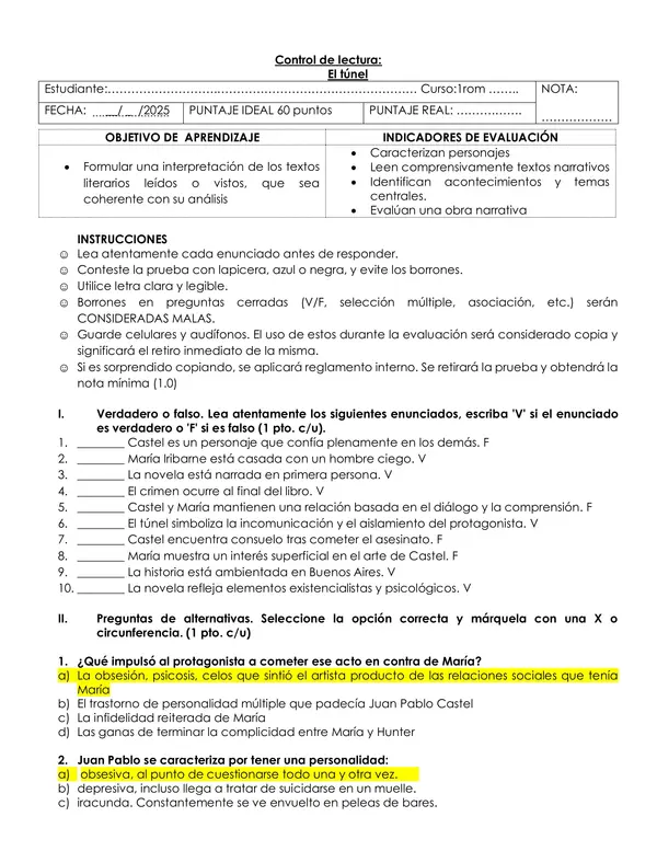 Control de lectura "El túnel"