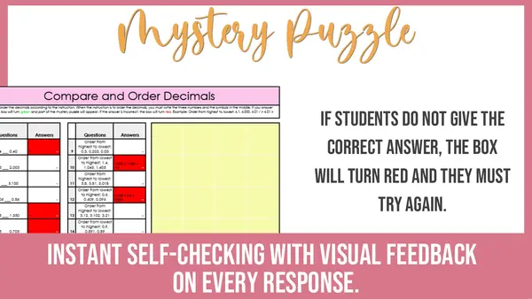 Compare and Order Decimals Mystery Puzzle