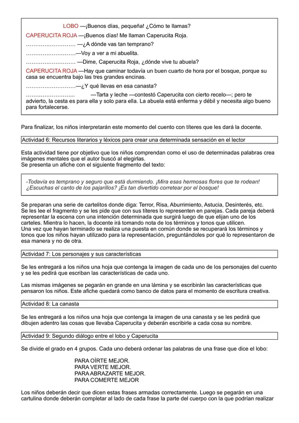 Seguimiento de personaje Caperucita Roja
