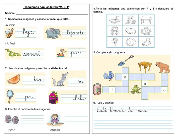 Guía de refuerzo 1° año "M, L, P y S"