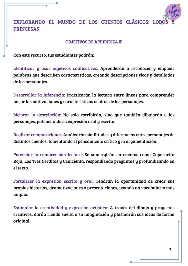 DESCRIBIENDO Y COMPARANDO A LAS PRINCESAS Y LOBOS DE LOS CUENTOS